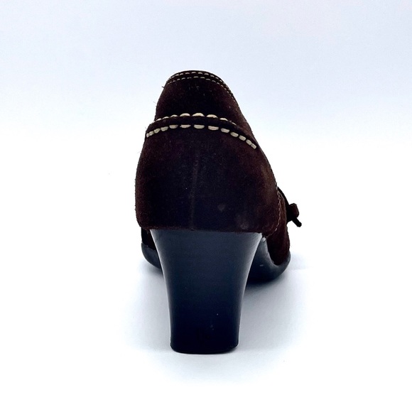 Y2K Aerosoles Leather Suede Loafers Pumps with Buckle and White Stitchin… - Picture 4 of 9